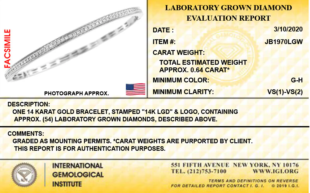 14K White Gold Lab Grown Diamond 5/8 Ct Bangle Bracelet with IGI Certificate - Image 2