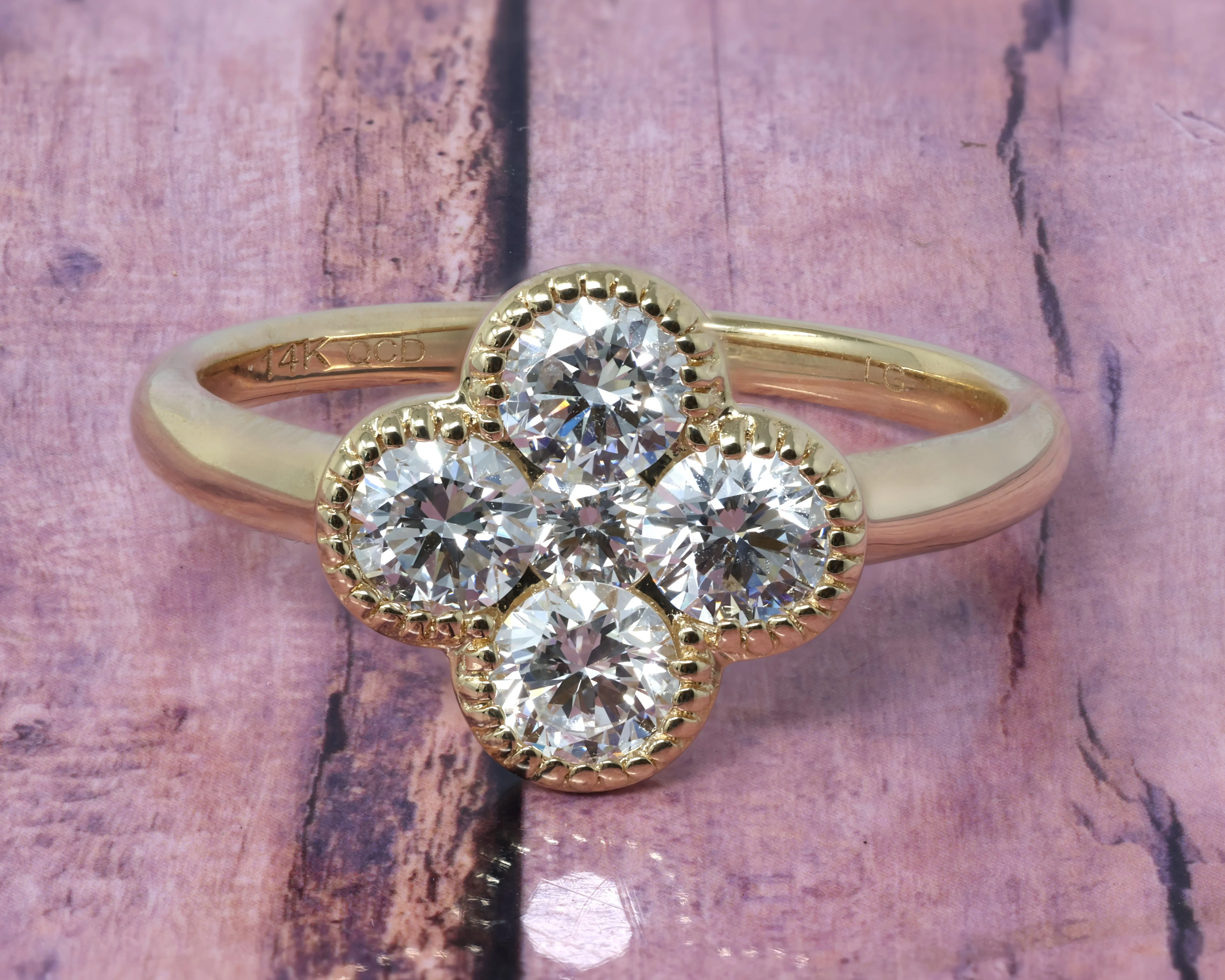 14K Solid Gold Lab Grown Diamond 1.06 Ct Four Leaf Clover Ring. Size 7 - Image 6