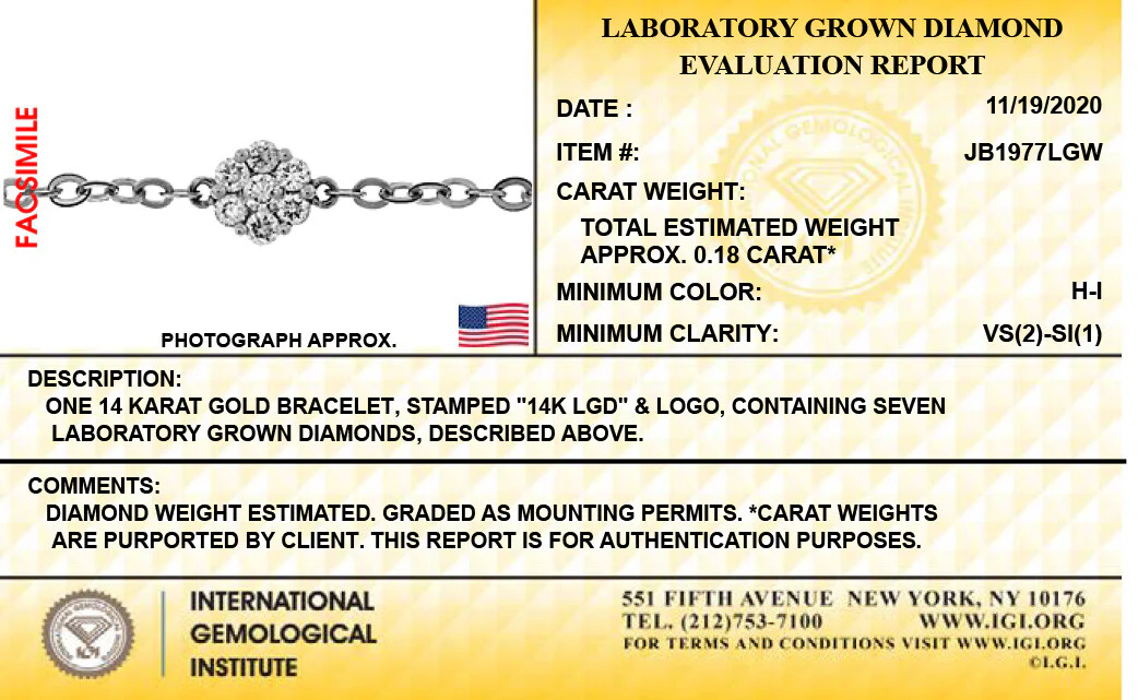 14K White Gold Lab Grown Diamond 1/5 Ct Flower Bracelet with IGI Certificate - Image 4