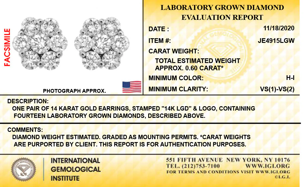 14K White Gold Lab Grown 5/8 Carat Diamond Flower Studs Earrings - Image 2