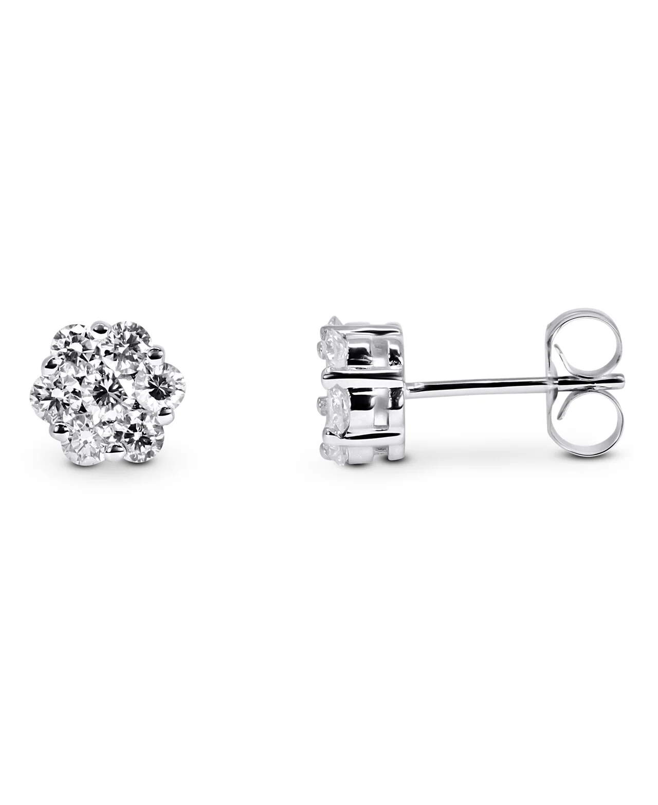14K White Gold Lab Grown 5/8 Carat Diamond Flower Studs Earrings - Image 3