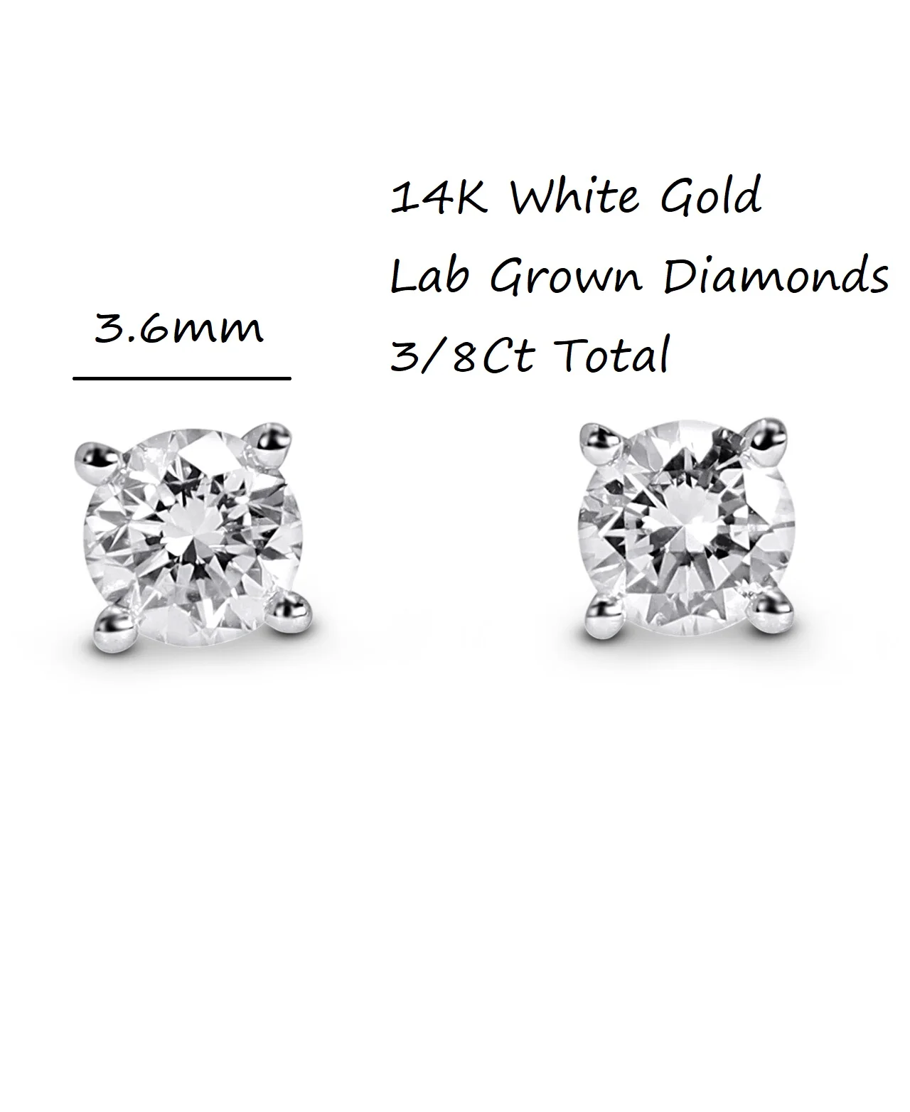 14K White Gold Lab Grown Diamond 3/8 Ct Studs Earrings, VS - Image 3