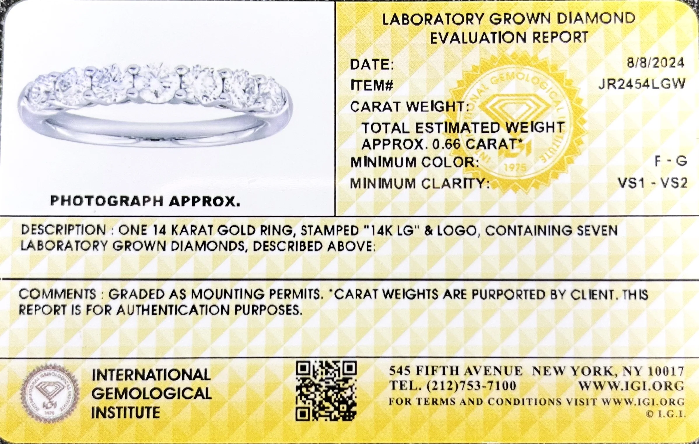 14K White Gold Lab Grown Diamond 5/8 Ct Band Ring. F-G Color, VS1-VS2 Clarity - Image 2