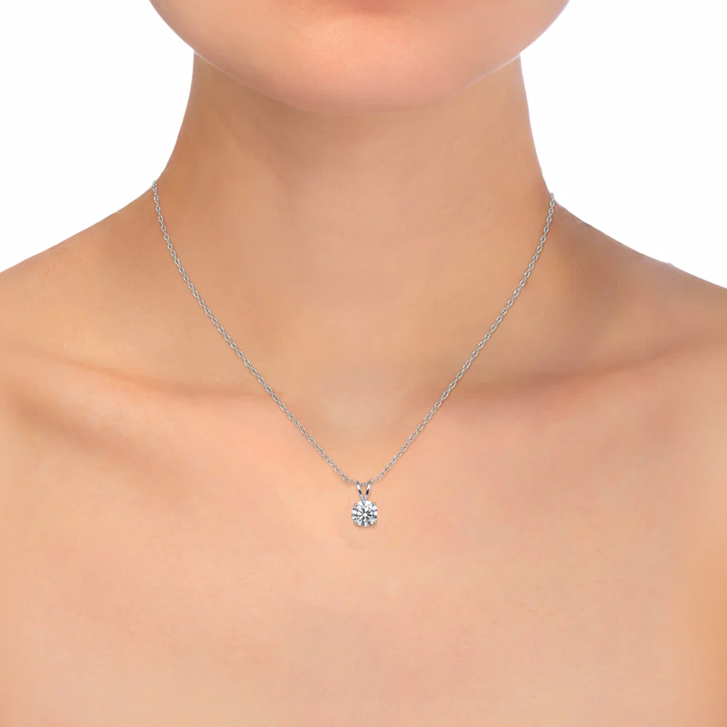 14K White Gold Lab Grown Diamond .61 Ct Round Solitaire Pendant Necklace - Image 3