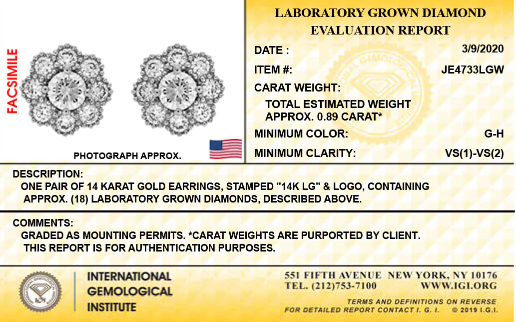 14K White Gold Lab Grown Diamond Flower Stud Earrings IGI Certified 7/8Ct G-H Color VS1-VS2 Clarity - Image 3