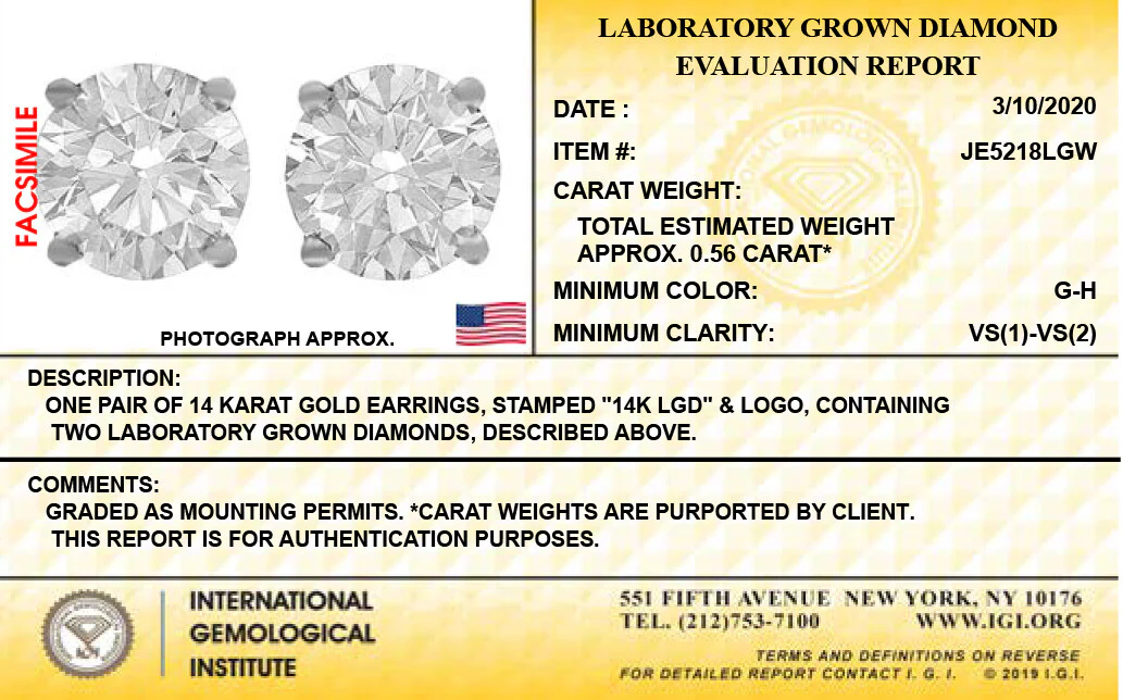 14K White Gold Lab Grown Diamond 1/2 Ct Stud Earrings. G-H Color VS1-VS2 Clarity - Image 3