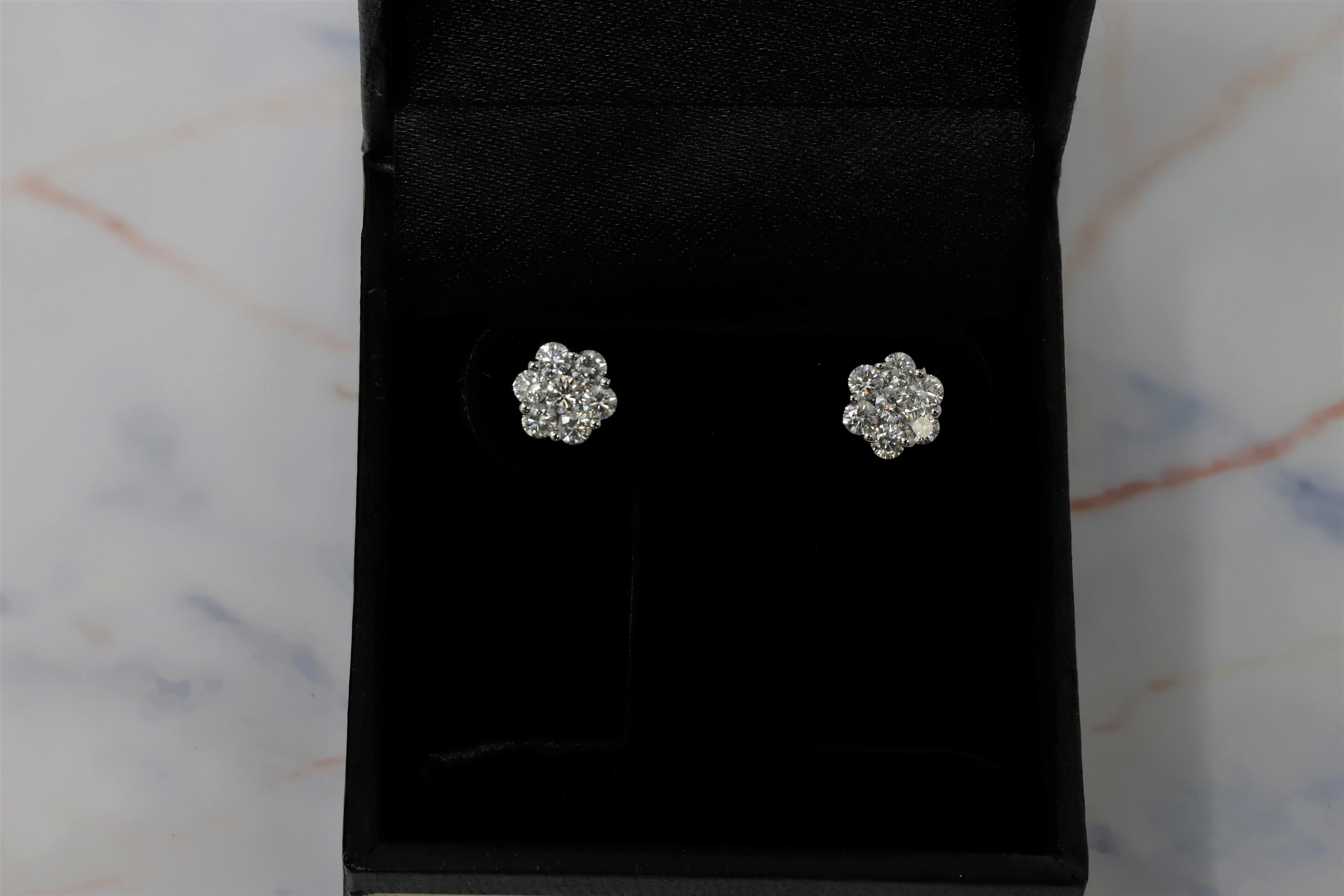 14K White Gold Lab Grown Diamond Flower Earrings. IGI Certified 5/8 CT Total Diamonds. H-I Color VS1-VS2 Clarity - Image 4