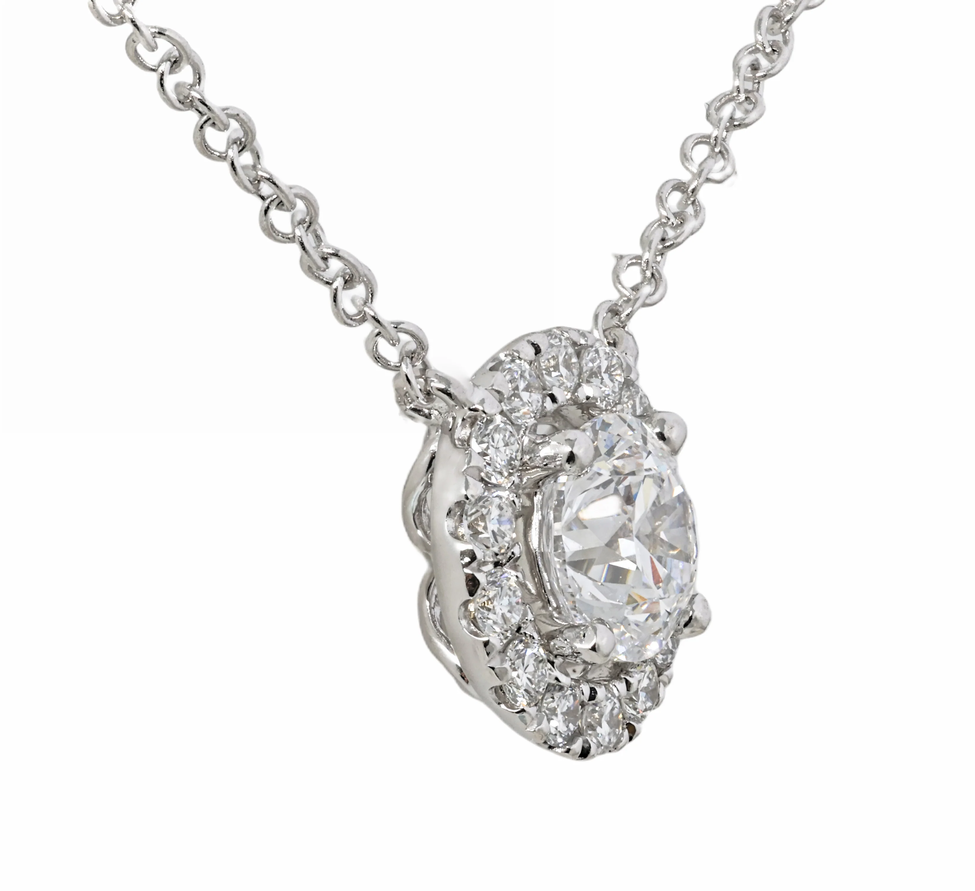 14K White Gold Lab Grown Diamonds 3/4 Carat Halo Necklace Pendant - Image 3