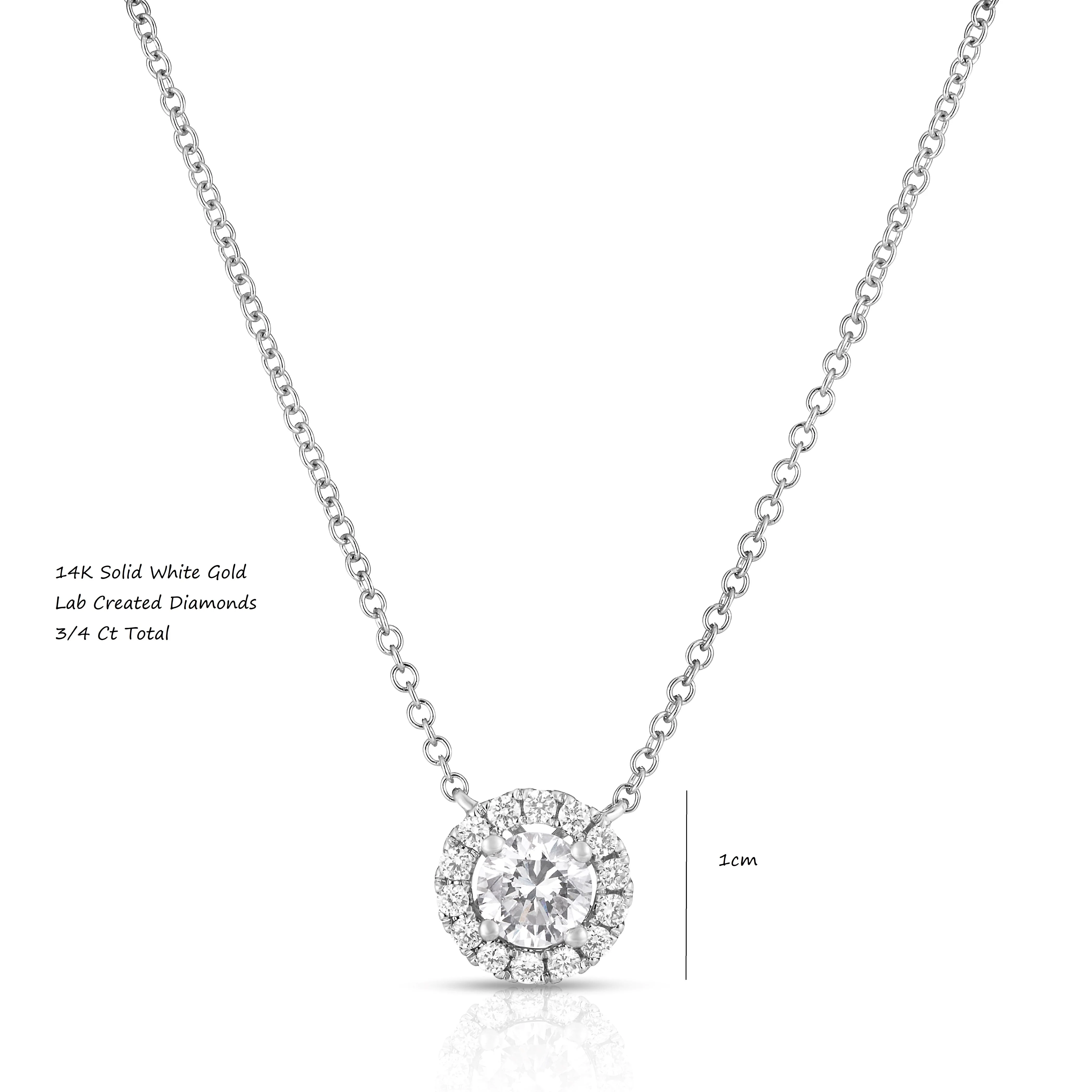 14K White Gold Lab Grown Diamonds 3/4 Carat Halo Necklace Pendant - Image 4