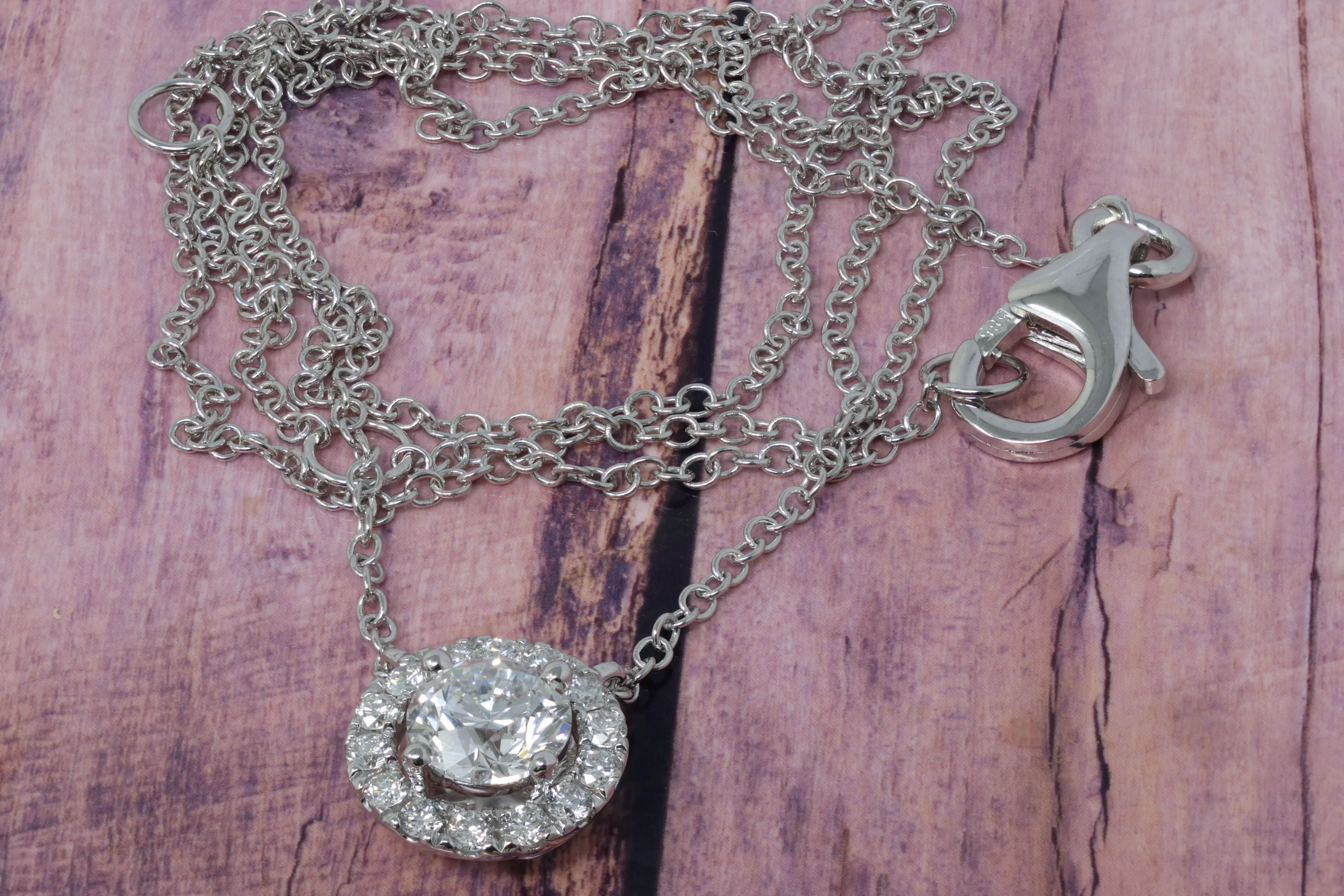 14K White Gold Lab Grown Diamonds 3/4 Carat Halo Necklace Pendant - Image 5