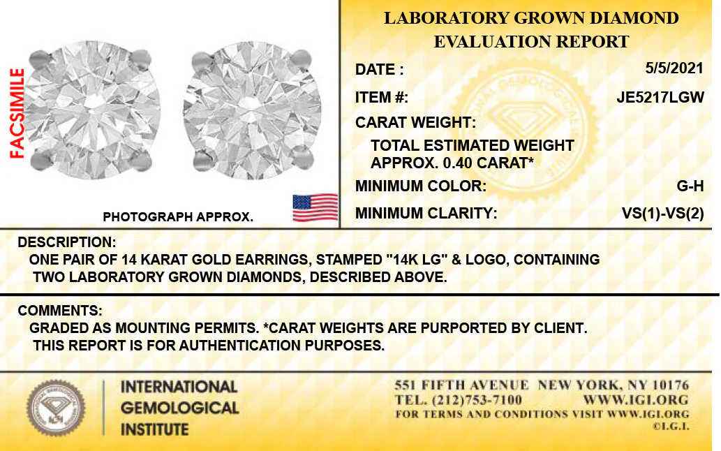 14K White gold Lab Grown Diamond Stud Earrings. IGI Certified. Total 3/8 CT, G-H Color, VS1-VS2 Clarity - Image 3