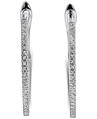 14K White Gold Lab Grown Diamond 3/8 Ct Hoop Earrings 2cm Diameter, with IGI Certificate - Image 4