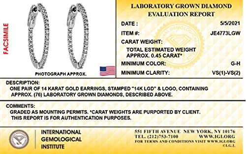 14K White Gold Lab Grown Diamond 3/8 Ct Hoop Earrings 2cm Diameter, with IGI Certificate - Image 6