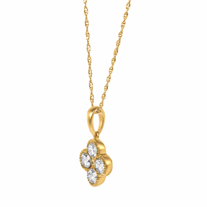 14K Yellow Gold Lab Grown Diamond 1.07 Ct Four Leaf Clover Pendant Necklace - Image 3