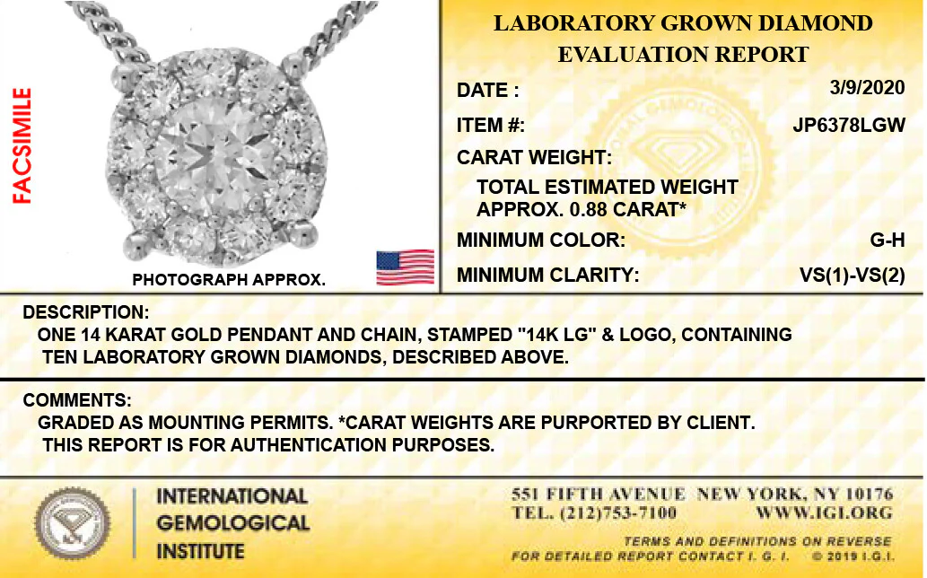 14K White Gold Lab Grown Diamond 7/8 Ct Necklace Pendant with IGI Certificate - Image 4