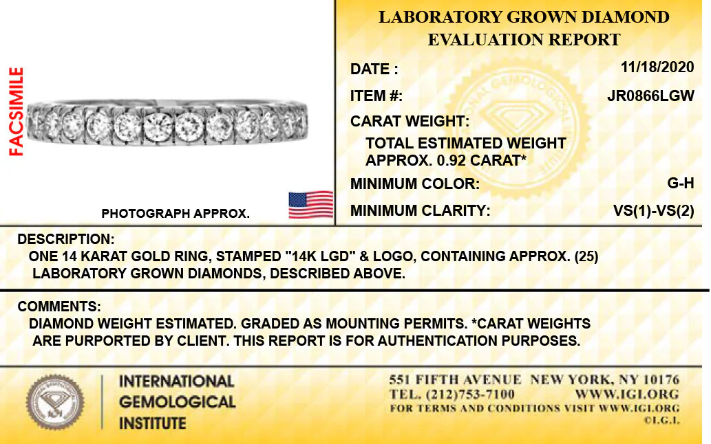 14K White Gold Lab Grown Diamond 7/8 Ct Eternity Band Ring. Size 7, IGI Certificate - Image 4