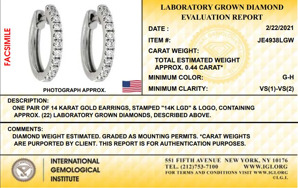 14K White Gold Lab Grown Diamond 3/8 Ct Hoop Earrings 1.5cm Diameter with IGI Certificate - Image 7