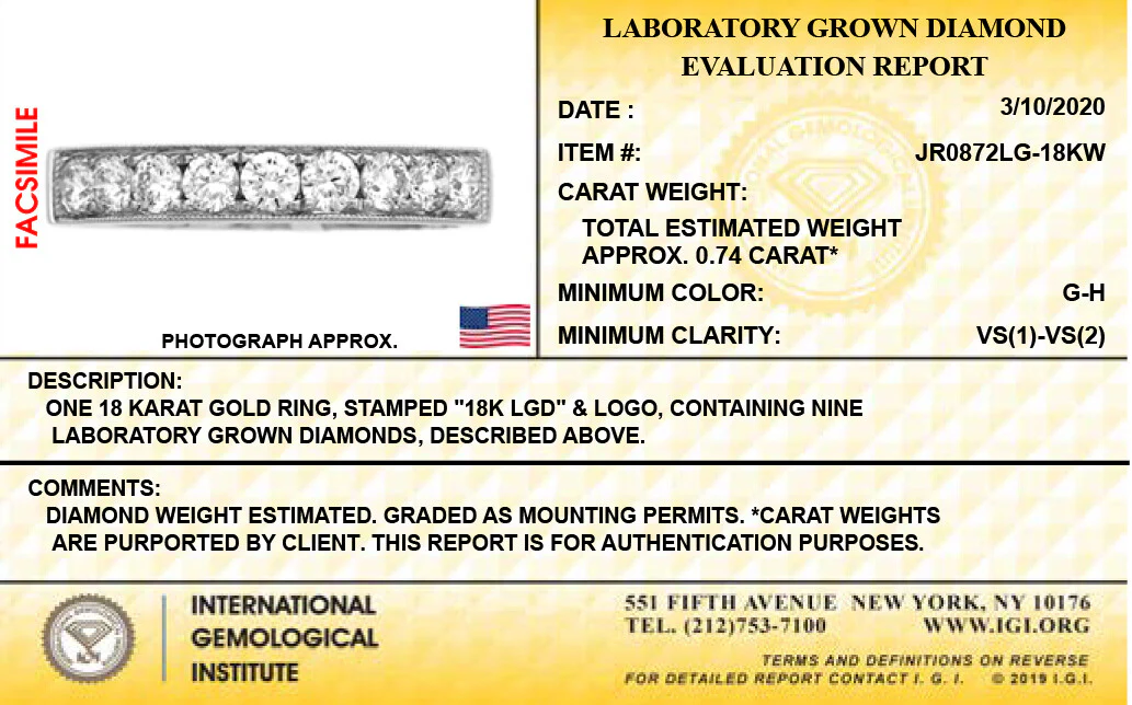 18K White Gold Lab Grown Diamond 3/4 Ct Band Ring. Size 7 with IGI Certificate - Image 3