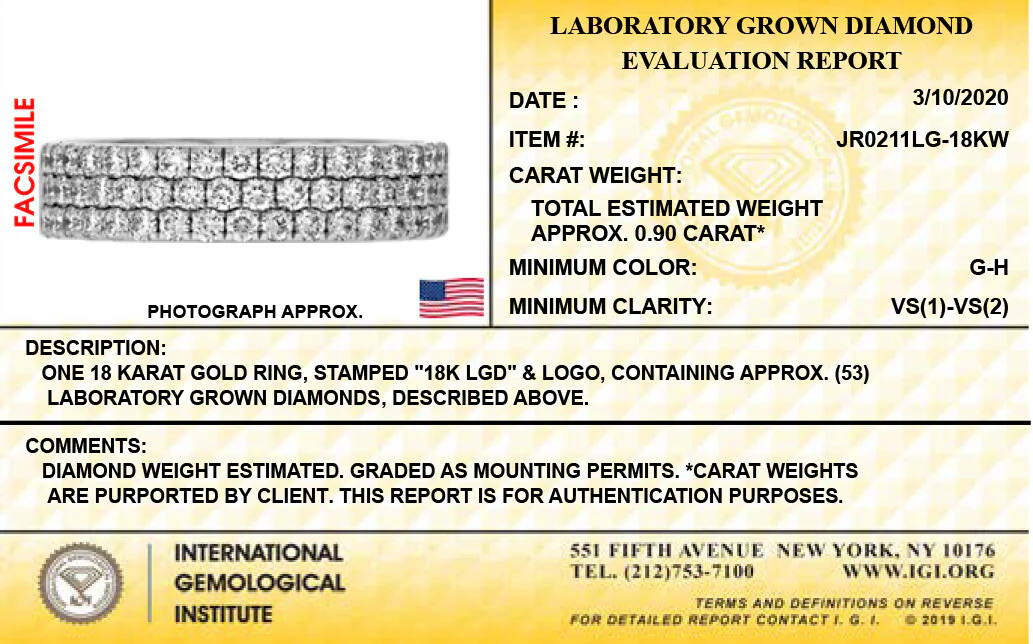 18K White Gold Lab Grown Diamond 7/8Ct Band Ring. Size 7 with IGI Certificate - Image 4