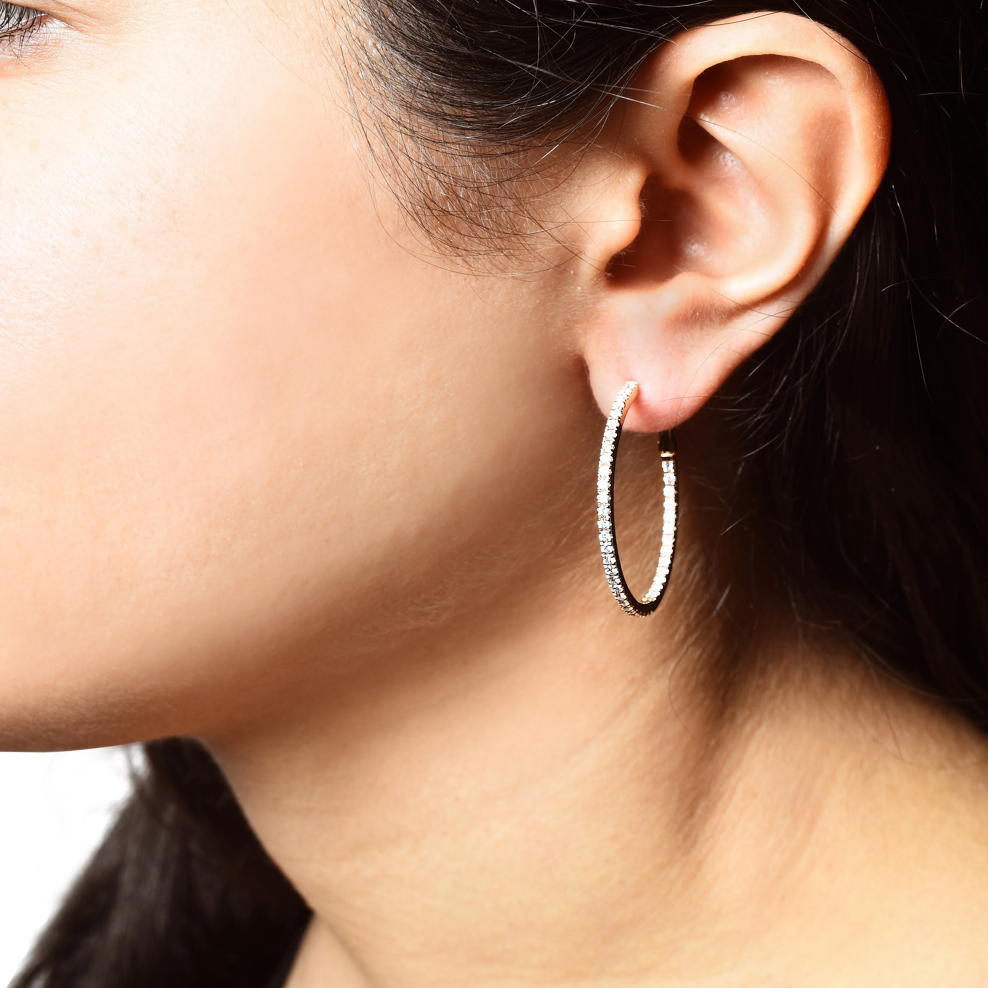 14K White Gold Lab Grown Diamond 1.02 Ct Hoop Earrings, 2 cm Diameter with IGI Certificate - Image 8